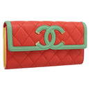 CHANEL CC Filigree Long Wallet Caviar Skin Red Gold CC Auth 204352M-1