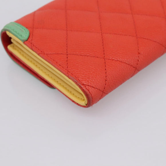 CHANEL CC Filigree Long Wallet Caviar Skin Red Gold CC Auth 204352M