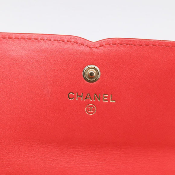 CHANEL CC Filigree Long Wallet Caviar Skin Red Gold CC Auth 204352M