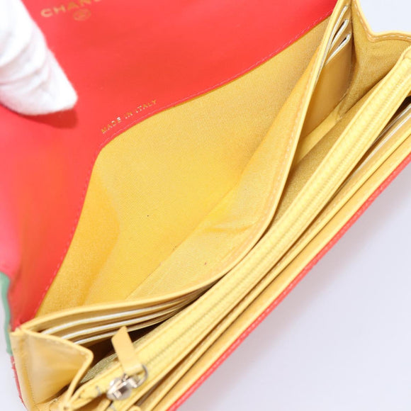 CHANEL CC Filigree Long Wallet Caviar Skin Red Gold CC Auth 204352M