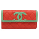 CHANEL CC Filigree Long Wallet Caviar Skin Red Gold CC Auth 204352M-2