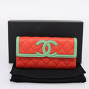 CHANEL CC Filigree Long Wallet Caviar Skin Red Gold CC Auth 204352M-22