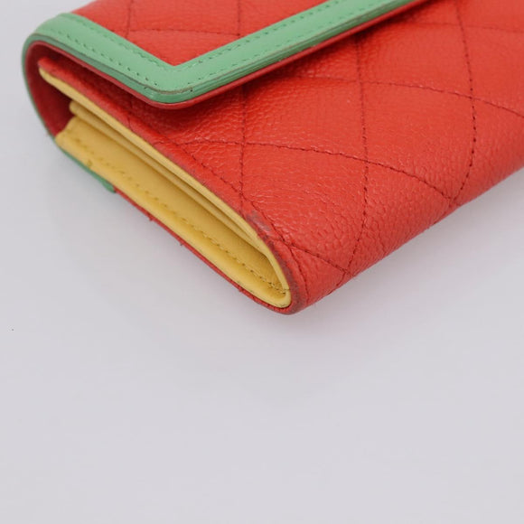 CHANEL CC Filigree Long Wallet Caviar Skin Red Gold CC Auth 204352M
