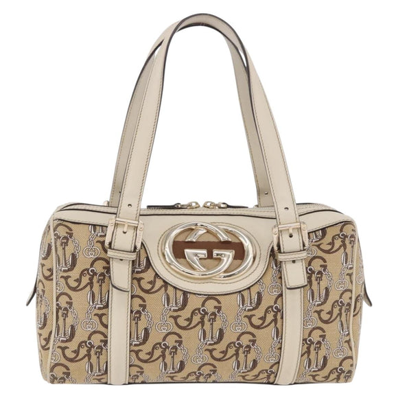 GUCCI Hand Bag Canvas Beige Gold 170009 Auth 204360V