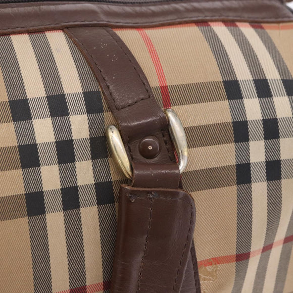 Burberrys Nova Check Boston Bag Canvas Beige Gold Auth 204367