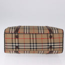 Burberrys Nova Check Boston Bag Canvas Beige Gold Auth 204367-7