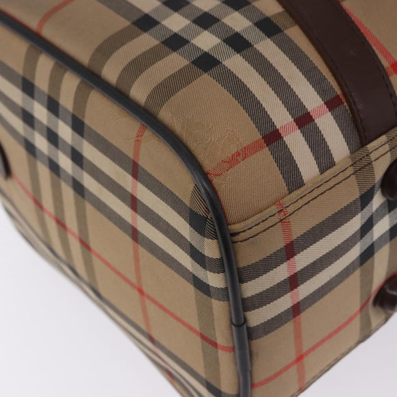Burberrys Nova Check Boston Bag Canvas Beige Gold Auth 204367