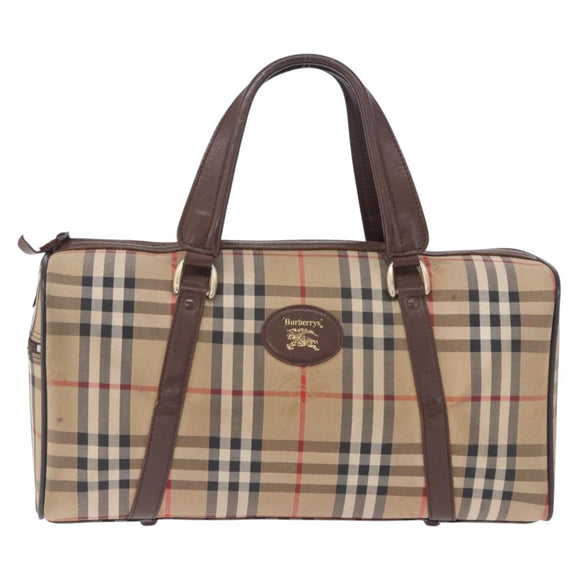 Burberrys Nova Check Boston Bag Canvas Beige Gold Auth 204367