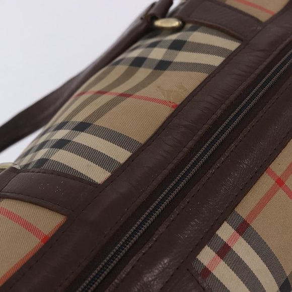 Burberrys Nova Check Boston Bag Canvas Beige Gold Auth 204367
