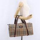 Burberrys Nova Check Boston Bag Canvas Beige Gold Auth 204367-27