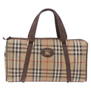 Burberrys Nova Check Boston Bag Canvas Beige Gold Auth 204367-13