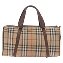 Burberrys Nova Check Boston Bag Canvas Beige Gold Auth 204367-3