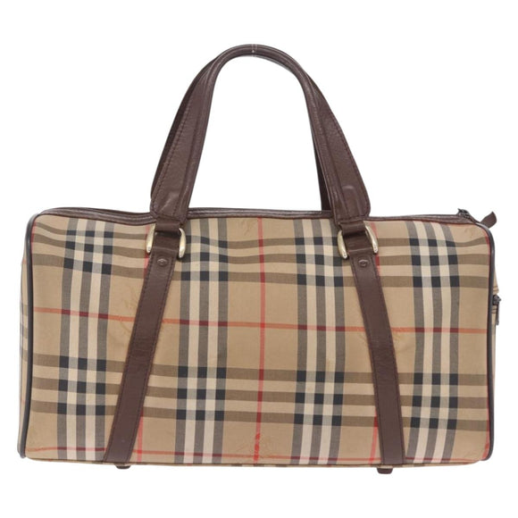 Burberrys Nova Check Boston Bag Canvas Beige Gold Auth 204367