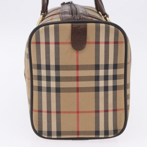 Burberrys Nova Check Boston Bag Canvas Beige Gold Auth 204367