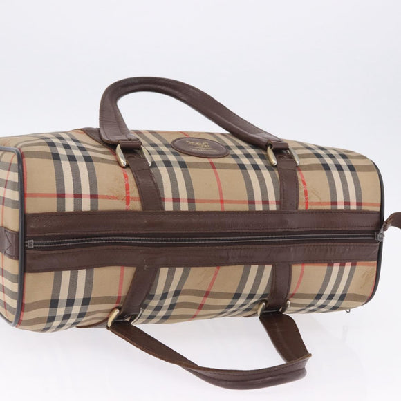 Burberrys Nova Check Boston Bag Canvas Beige Gold Auth 204367