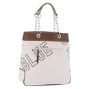 BURBERRY Blue Label Chain Tote Bag Canvas White Silver Auth 204369-1