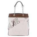 BURBERRY Blue Label Chain Tote Bag Canvas White Silver Auth 204369-13