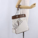 BURBERRY Blue Label Chain Tote Bag Canvas White Silver Auth 204369-27