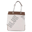 BURBERRY Blue Label Chain Tote Bag Canvas White Silver Auth 204369-2