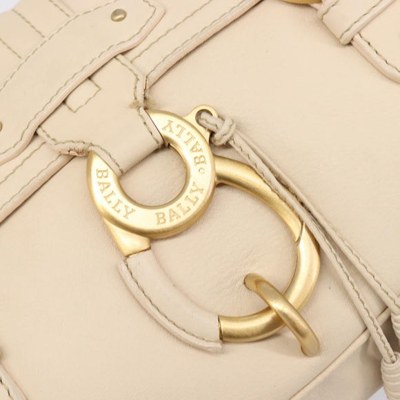BALLY Tote Bag Leather Ivory Gold Auth 204370A