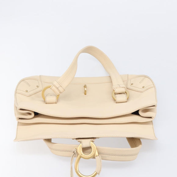 BALLY Tote Bag Leather Ivory Gold Auth 204370A