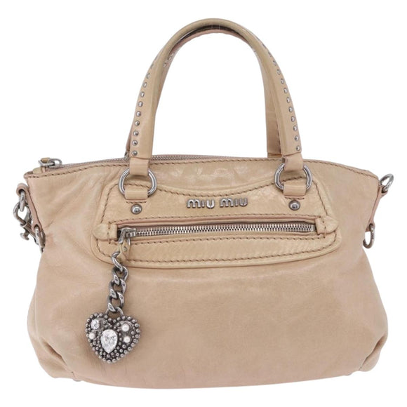 Miu Miu Hand Bag Leather 2way Pink Silver Auth 204371A