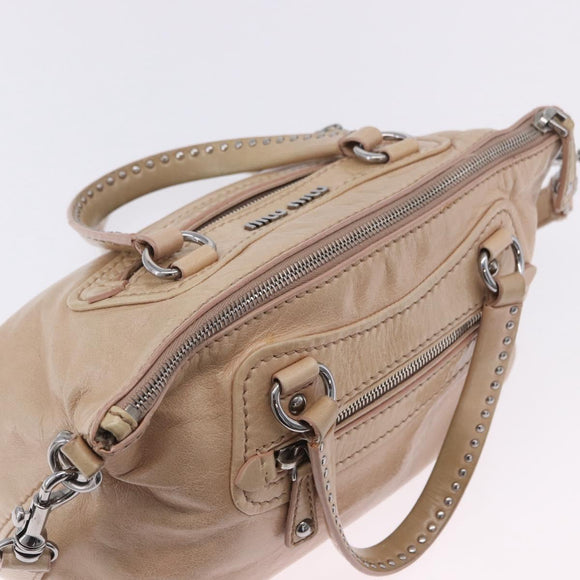 Miu Miu Hand Bag Leather 2way Pink Silver Auth 204371A