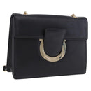 Salvatore Ferragamo Gancini Chain Shoulder Bag Leather Black Gold Auth 204374A-1