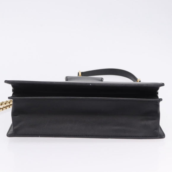 Salvatore Ferragamo Gancini Chain Shoulder Bag Leather Black Gold Auth 204374A