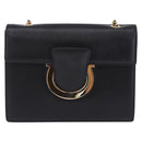 Salvatore Ferragamo Gancini Chain Shoulder Bag Leather Black Gold Auth 204374A-13