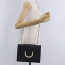 Salvatore Ferragamo Gancini Chain Shoulder Bag Leather Black Gold Auth 204374A-30