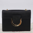 Salvatore Ferragamo Gancini Chain Shoulder Bag Leather Black Gold Auth 204374A-12