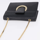 Salvatore Ferragamo Gancini Chain Shoulder Bag Leather Black Gold Auth 204374A-14
