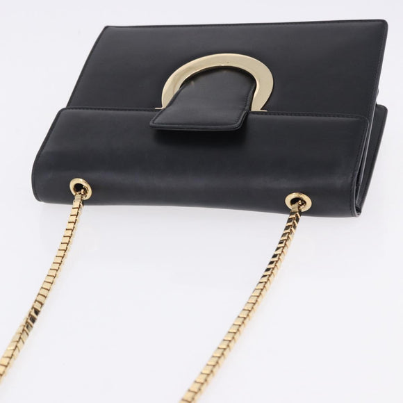 Salvatore Ferragamo Gancini Chain Shoulder Bag Leather Black Gold Auth 204374A