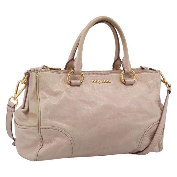 Miu Miu Hand Bag Vitellolux 2way Pink Gold Auth 204377A