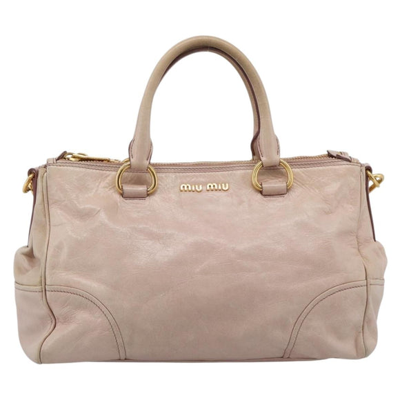 Miu Miu Hand Bag Vitellolux 2way Pink Gold Auth 204377A