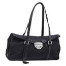 PRADA Hand Bag Nylon Leather Black Silver Auth 204382A-1