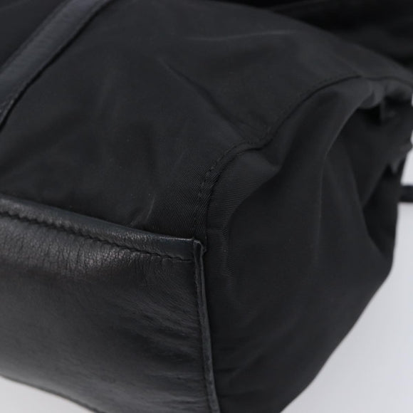 PRADA Hand Bag Nylon Leather Black Silver Auth 204382A