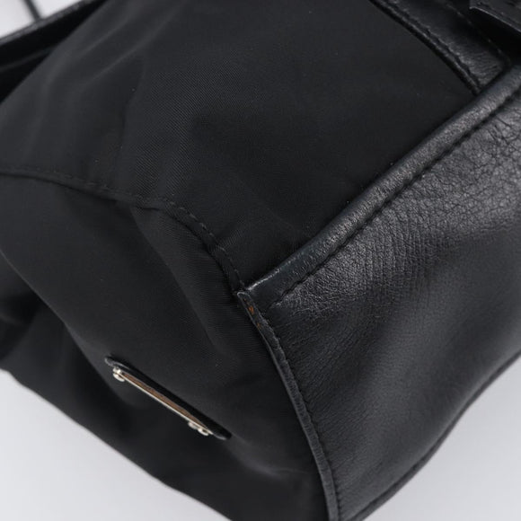 PRADA Hand Bag Nylon Leather Black Silver Auth 204382A