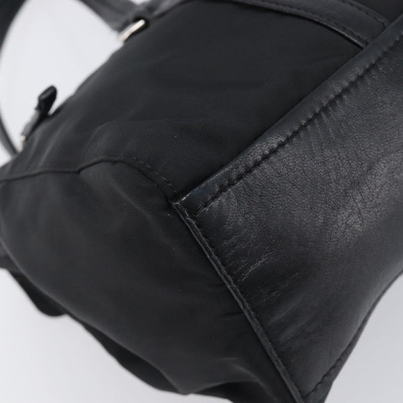 PRADA Hand Bag Nylon Leather Black Silver Auth 204382A