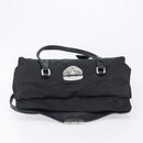 PRADA Hand Bag Nylon Leather Black Silver Auth 204382A-10