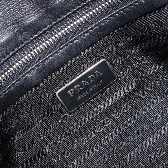 PRADA Hand Bag Nylon Leather Black Silver Auth 204382A