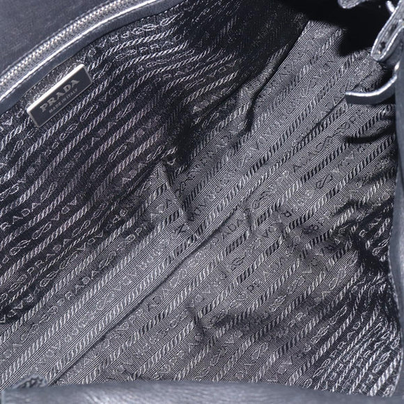 PRADA Hand Bag Nylon Leather Black Silver Auth 204382A