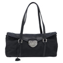 PRADA Hand Bag Nylon Leather Black Silver Auth 204382A-13