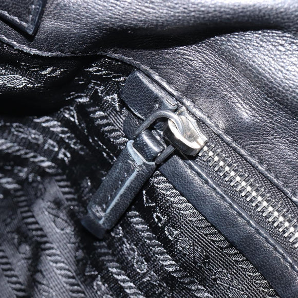 PRADA Hand Bag Nylon Leather Black Silver Auth 204382A