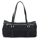 PRADA Hand Bag Nylon Leather Black Silver Auth 204382A-2