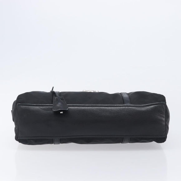 PRADA Hand Bag Nylon Leather Black Silver Auth 204382A