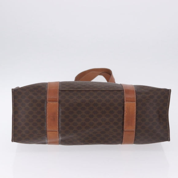 CELINE Macadam Canvas Tote Bag PVC Leather Brown Gold Auth 204387