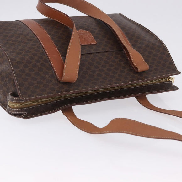 CELINE Macadam Canvas Tote Bag PVC Leather Brown Gold Auth 204387
