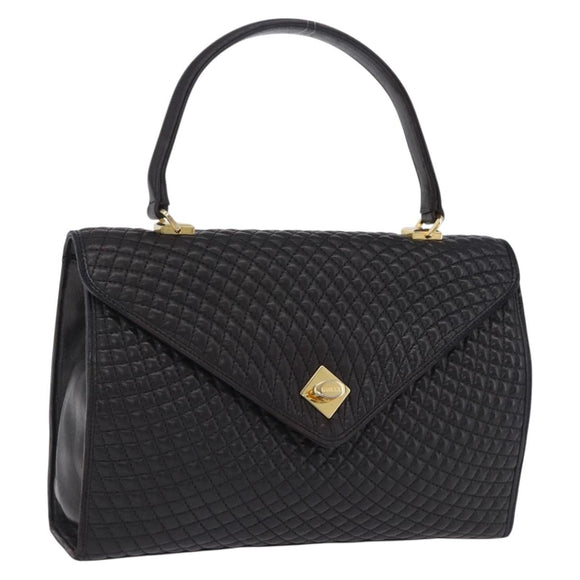 BALLY Hand Bag Leather Black Gold Auth 204388